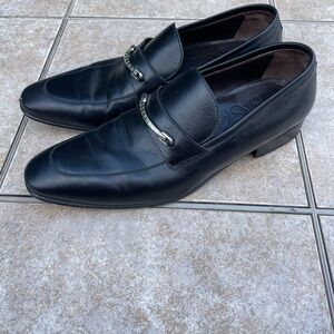 A. Testoni Size 8,5 black Leather Slip on Loafers